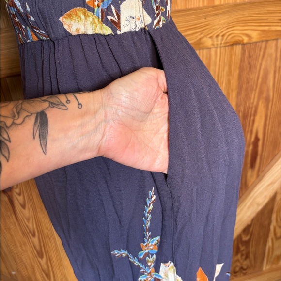 Free People One-Shoulder Dress in Navy and Orange Floral - Picture 9 of 10